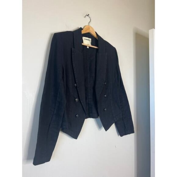 NEW L'agence Wayne Crop Double Breasted Linen Jacket Black Size: Medium - Picture 3 of 7